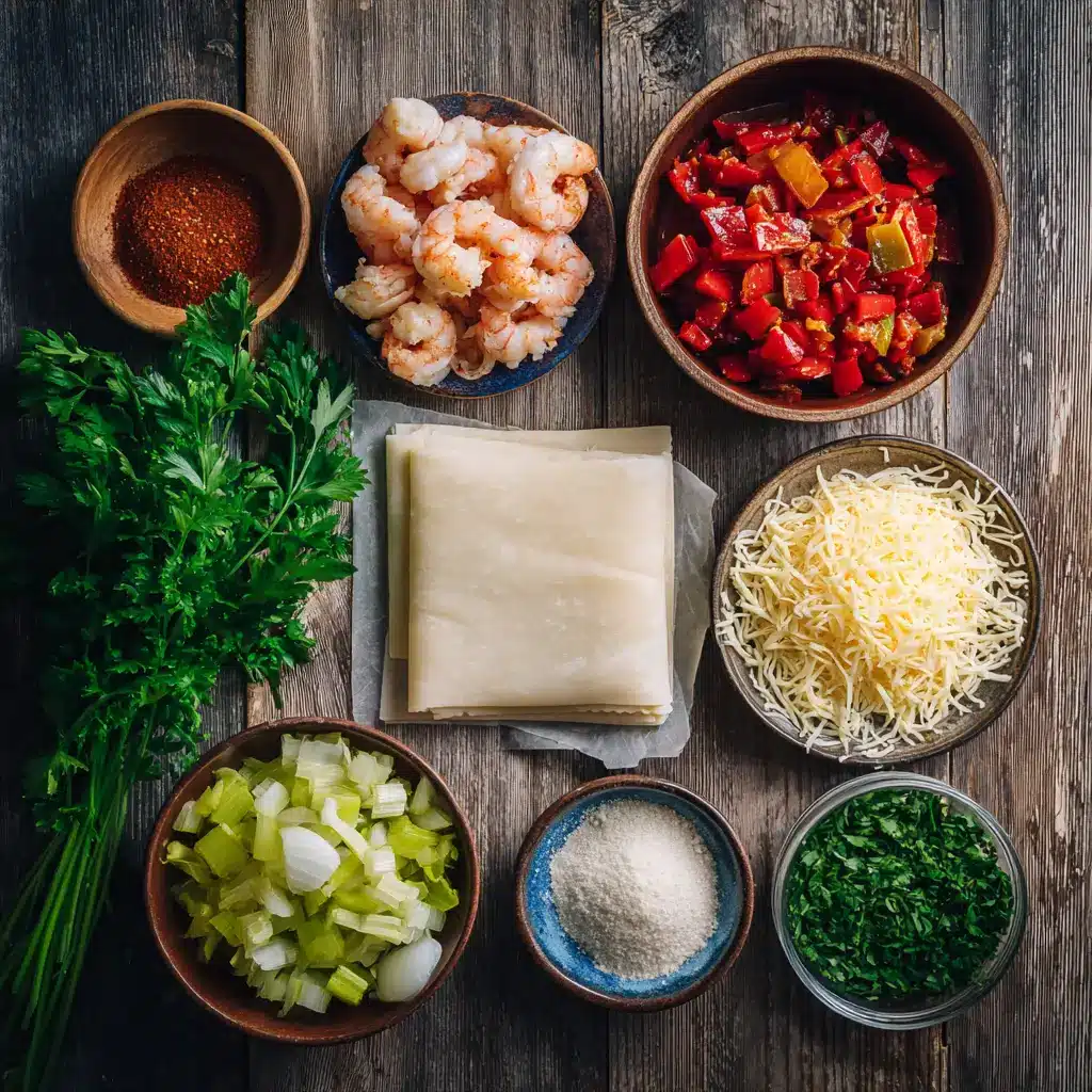 crawfish strudel recipe ingredients flat lay