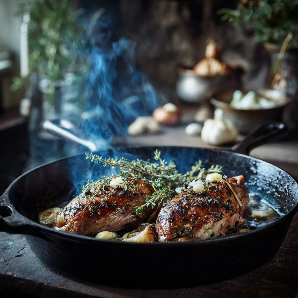 Grouse searing in skillet for grouse cheese recipe