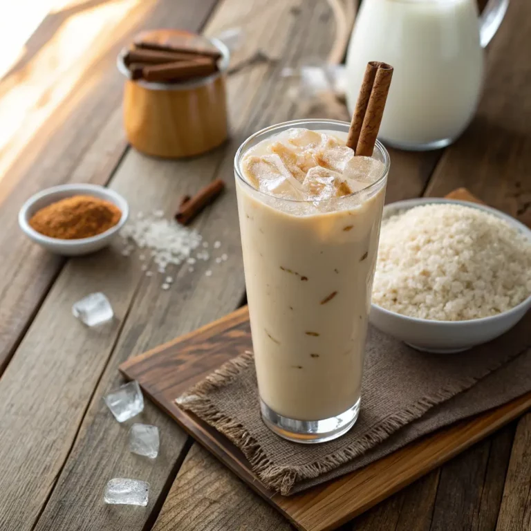 leftover rice drink recipe in glass with ice