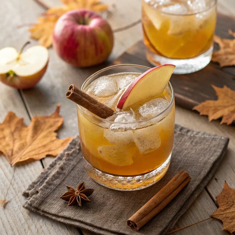 Maple Apple Cider Mocktail with apple slice and cinnamon