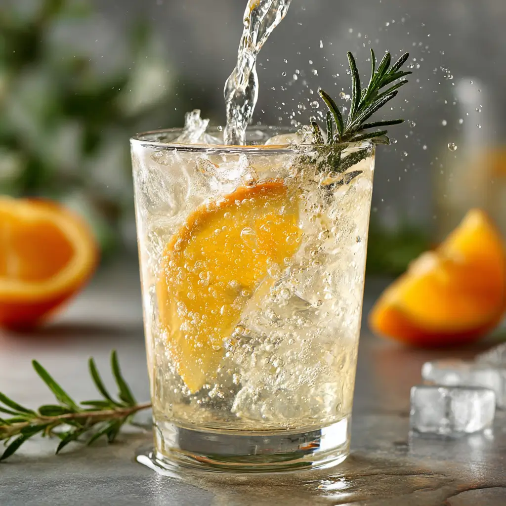 Orange Rosemary Drink Recipe: Fresh, Flavorful & Easy 8 pouring finished orange rosemary drink recipe into glass