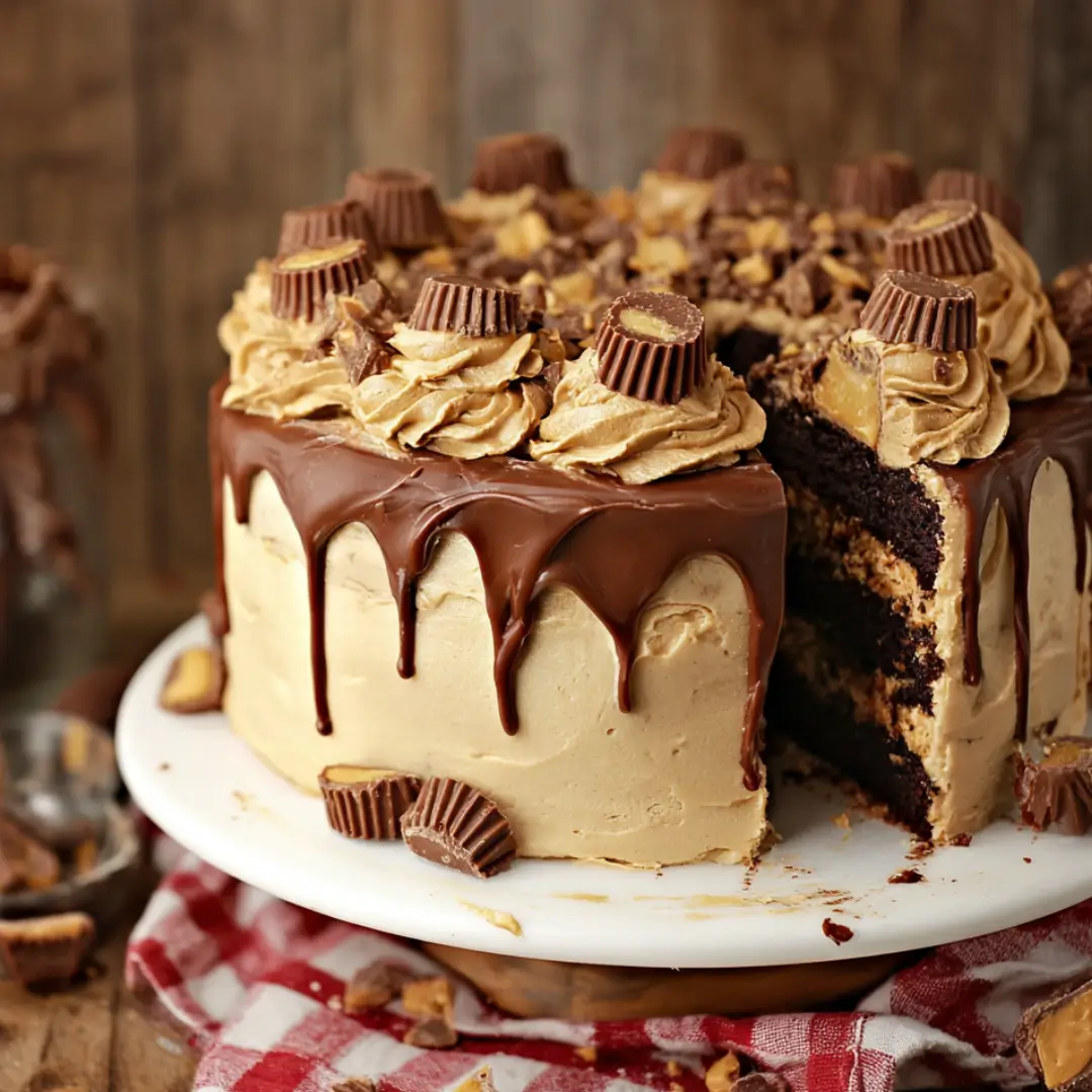 Reese’s Peanut Butter Cake – The Ultimate Rich & Irresistible Chocolate Dessert 5 Reese’s Peanut Butter Cake layered with frosting