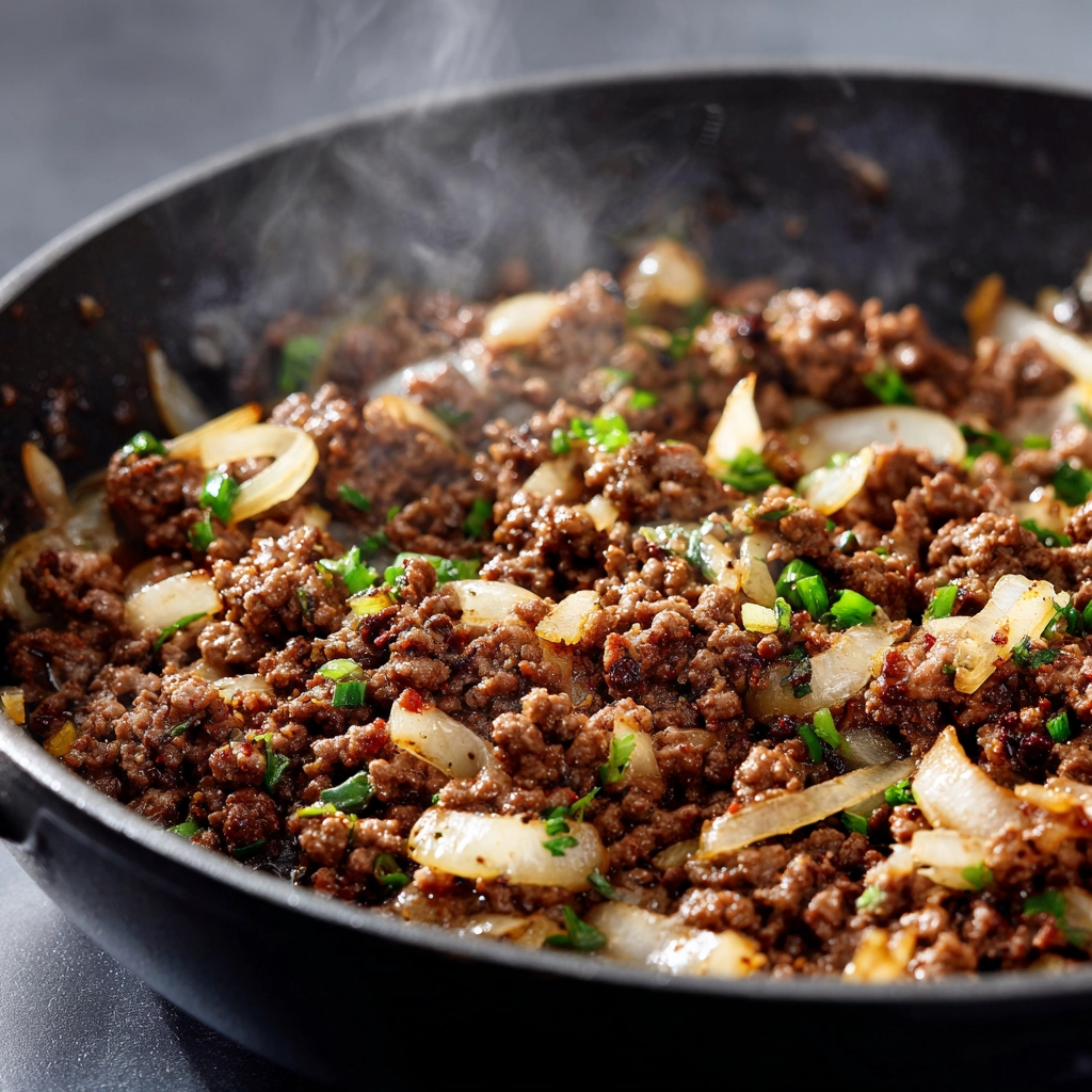Cheesy Ground Beef Potato Casserole: A Family-Favorite Comfort Dish 7 browning ground beef with onions in skillet