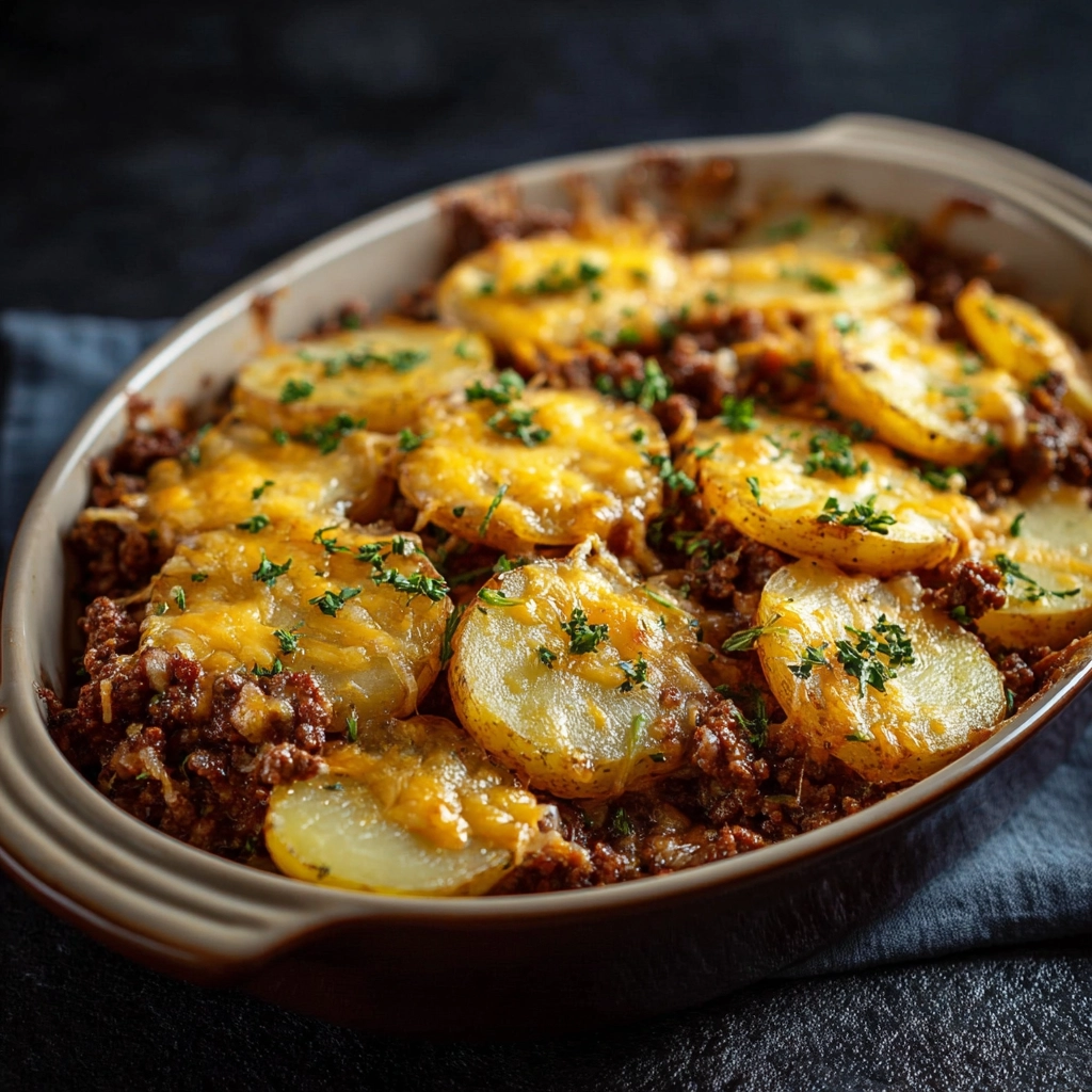 Cheesy Ground Beef Potato Casserole: A Family-Favorite Comfort Dish 5 cheesy ground beef potato casserole baked in skillet
