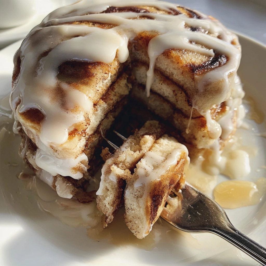 Cinnamon Roll Pancakes: A Sweet Morning Dream Come True 1 cinnamon roll pancakes with cream cheese glaze