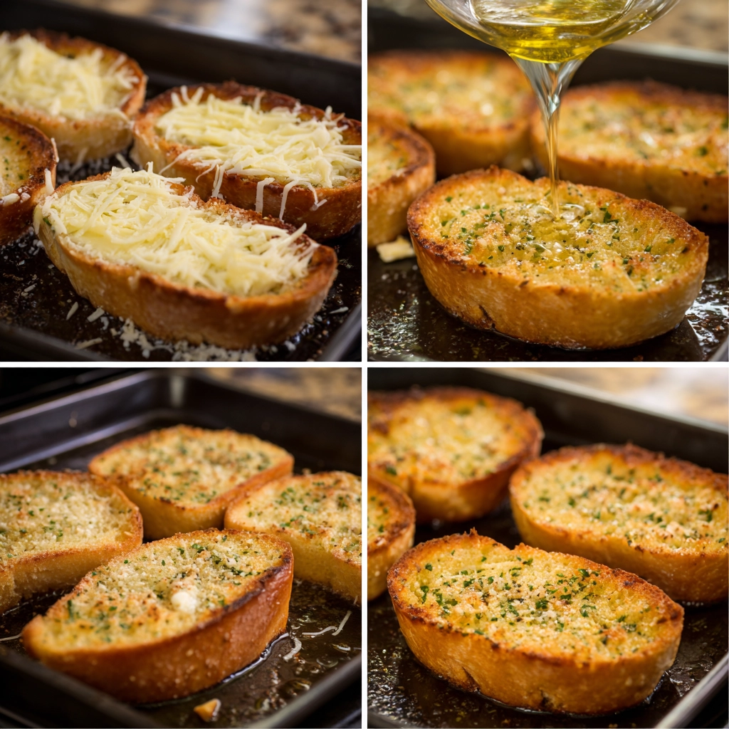 making garlic bread for chicken caesar sandwich
