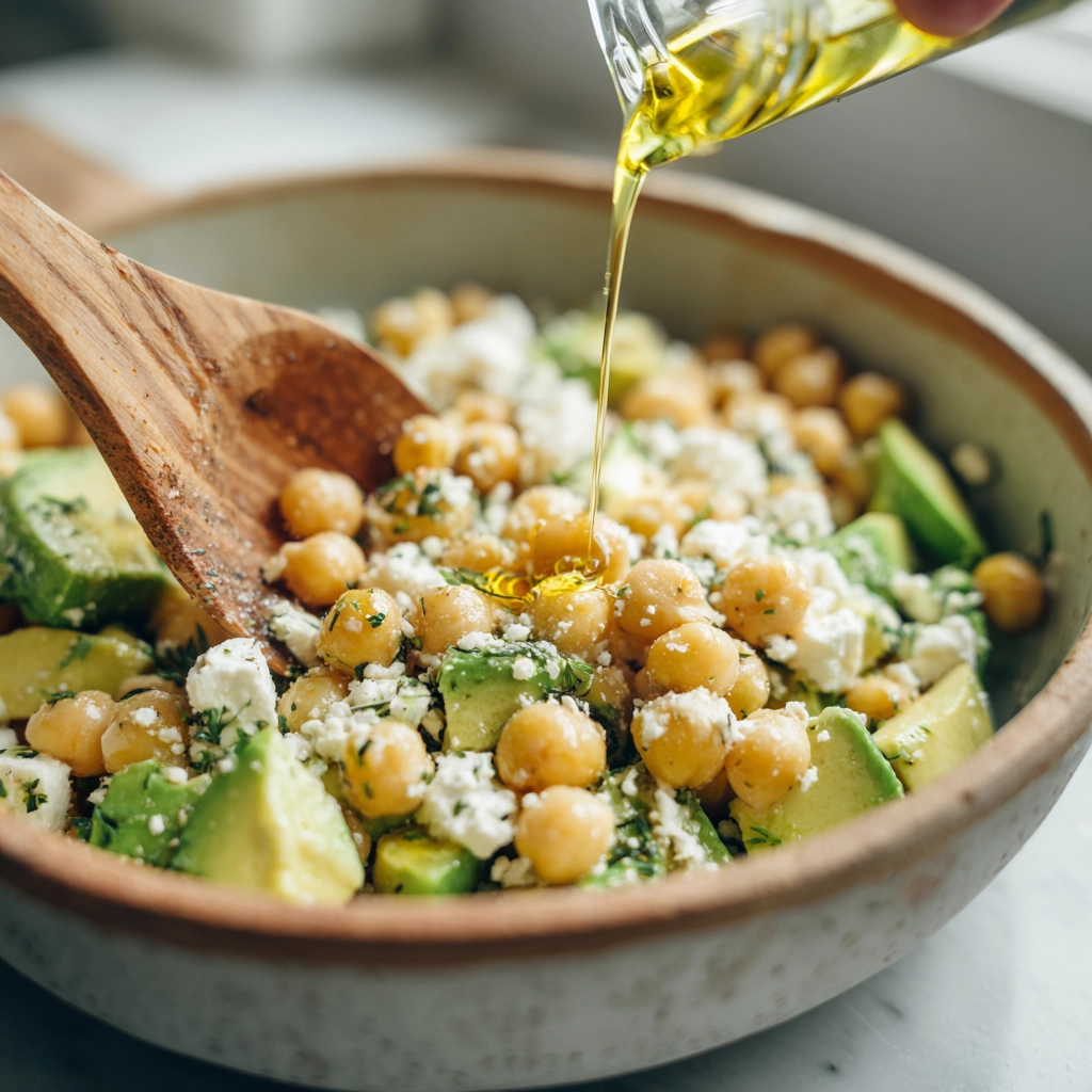 Chickpea Feta Avocado Salad: A Fresh Mediterranean Delight for Healthy Living 7 Mixing Chickpea Feta Avocado Salad
