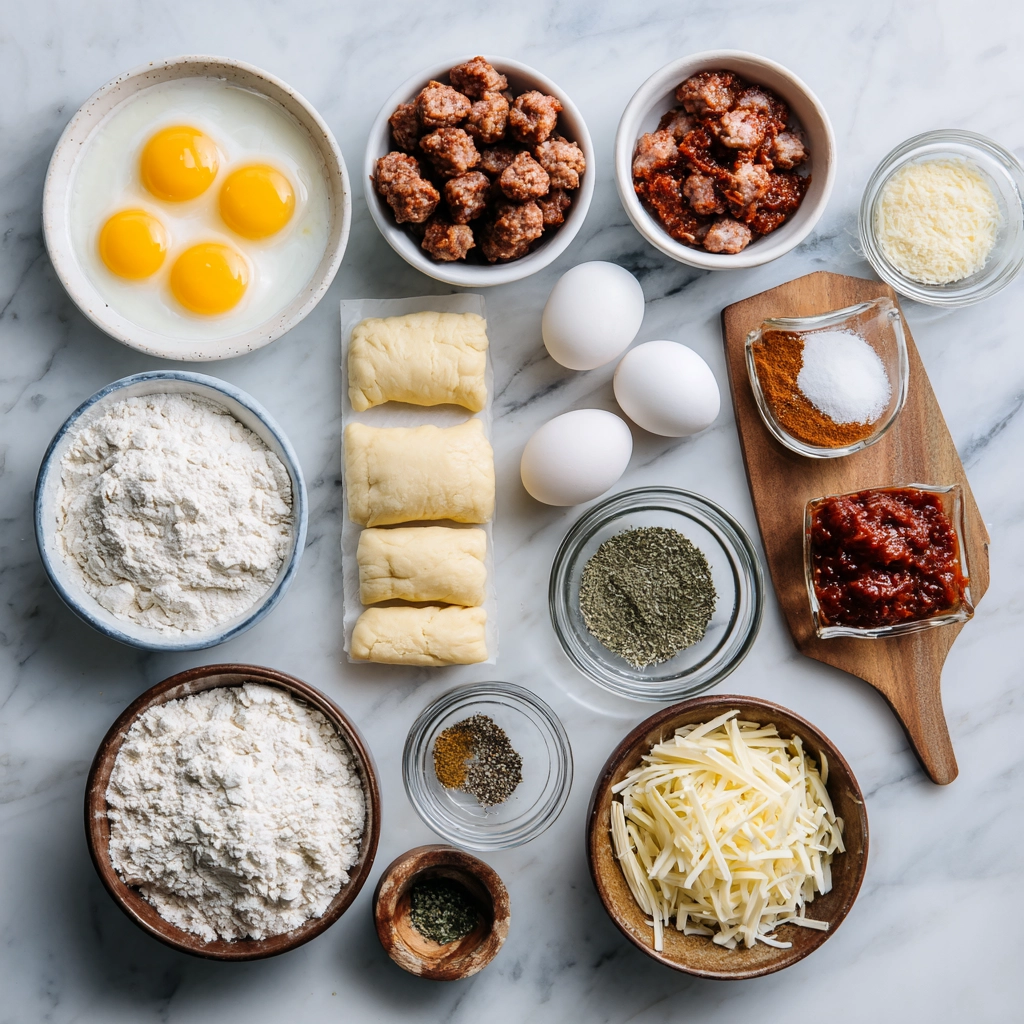Ingredients for sausage egg breakfast rolls
