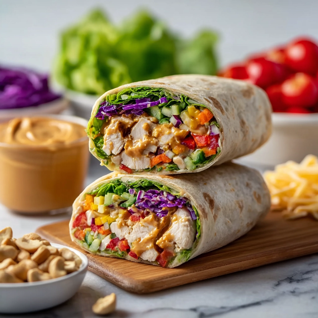 Thai Peanut Chicken Wraps – A Flavorful 15-Minute Thai-Inspired Meal 8 Served Thai Peanut Chicken Wraps with lime and peanuts