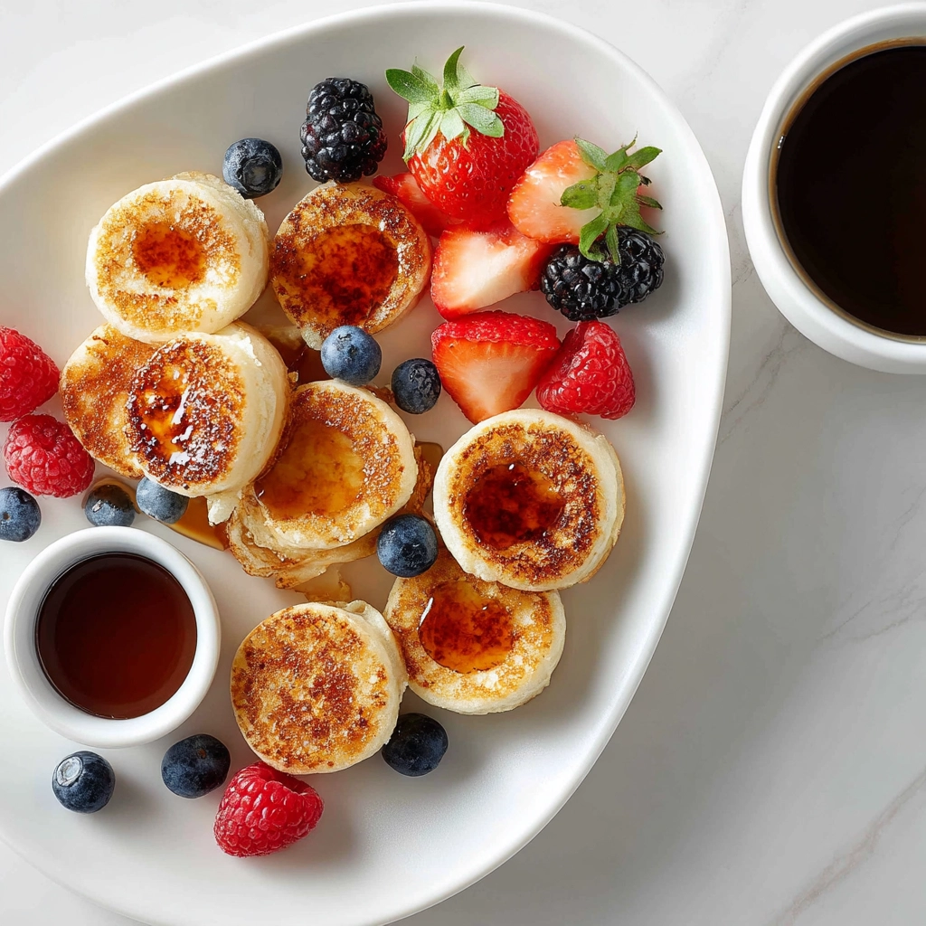Copycat McGriddle Bites: Sweet Sausage Muffins for Quick Mornings 8 serving McGriddle bites with syrup and fruit