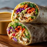 Thai Peanut Chicken Wraps with peanut sauce and fresh vegetables