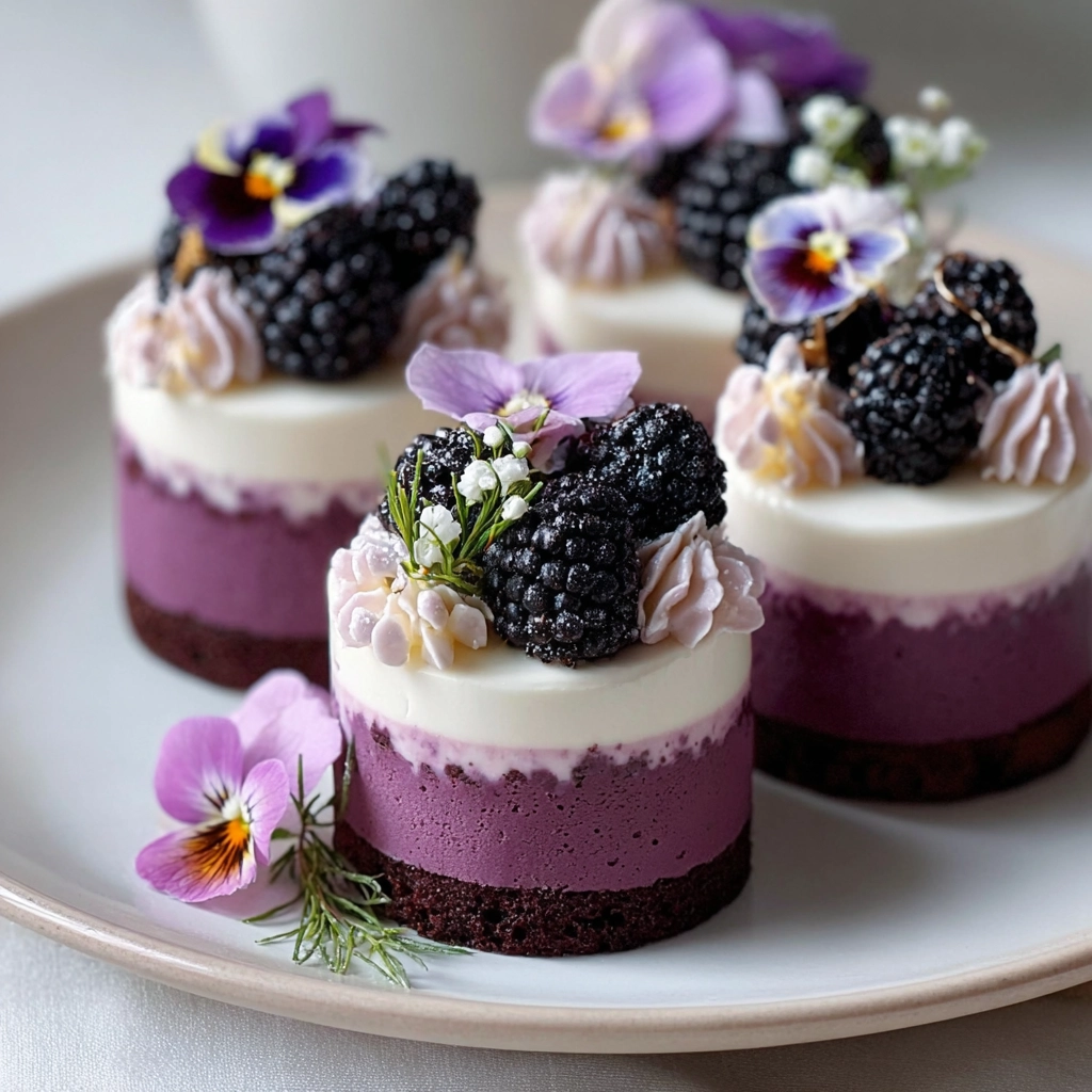 mini blackberry mousse cakes