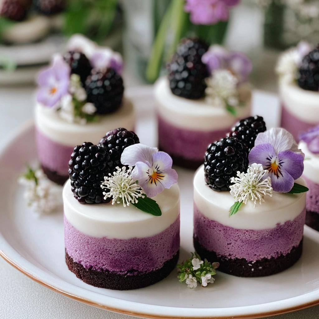 mini blackberry mousse cakes