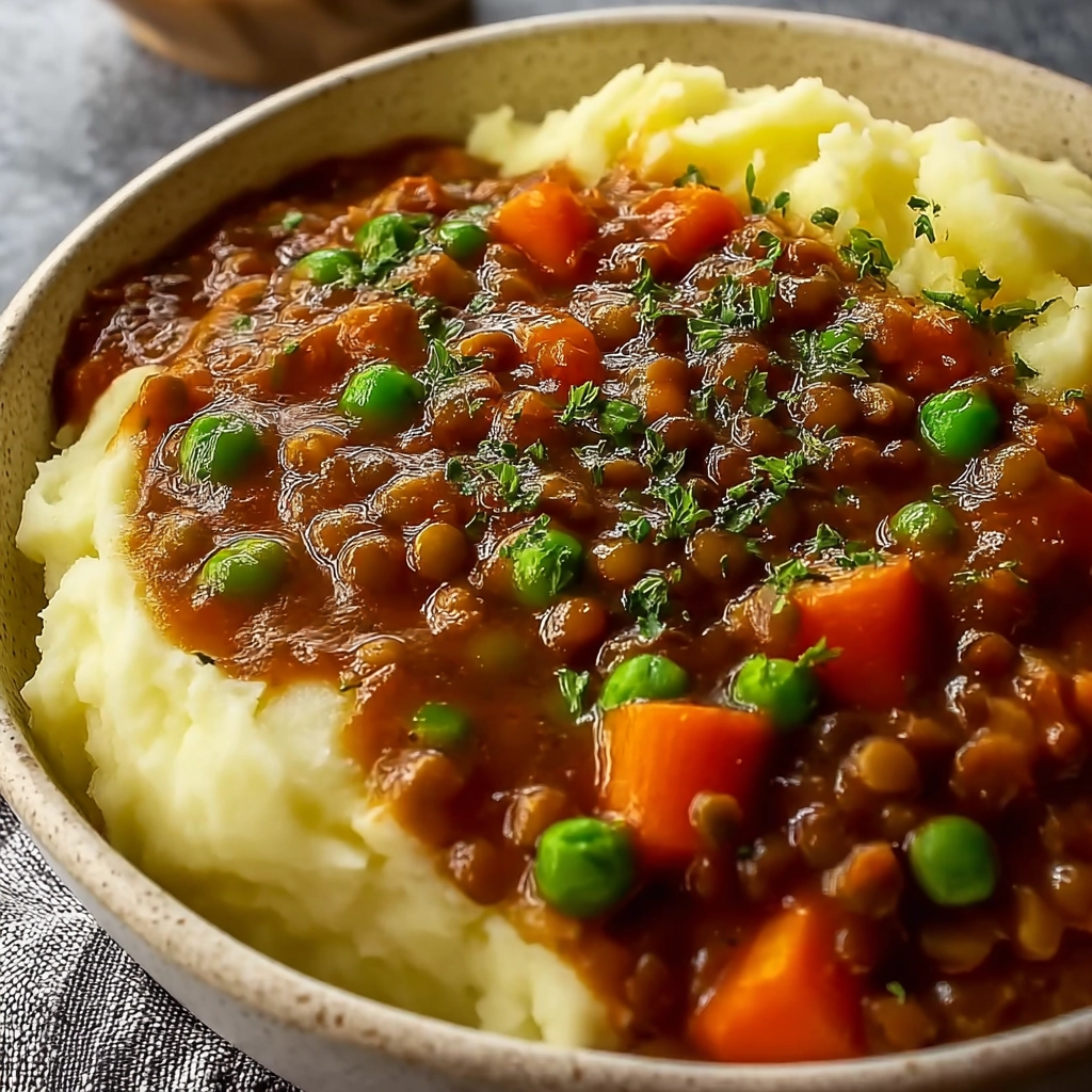 Lentil Stew Over Mashed Potatoes