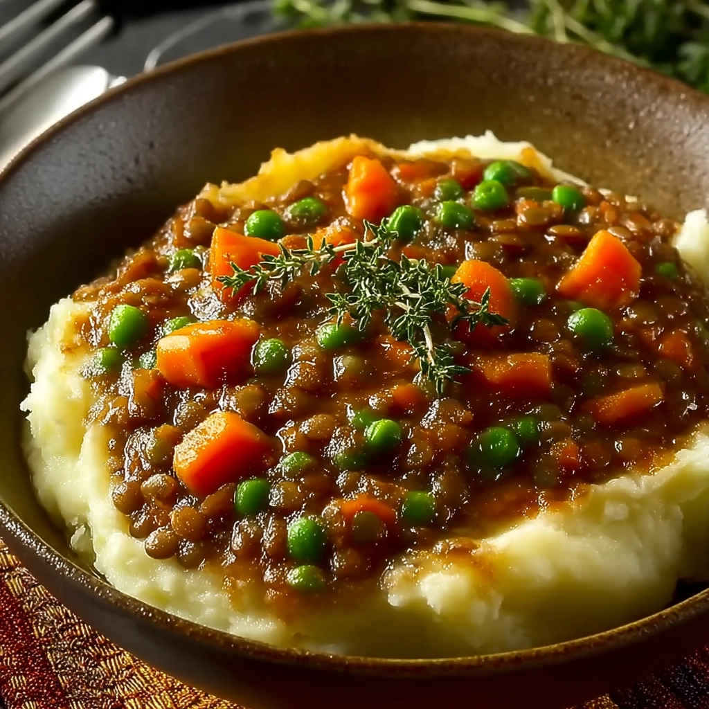 Lentil Stew Over Mashed Potatoes