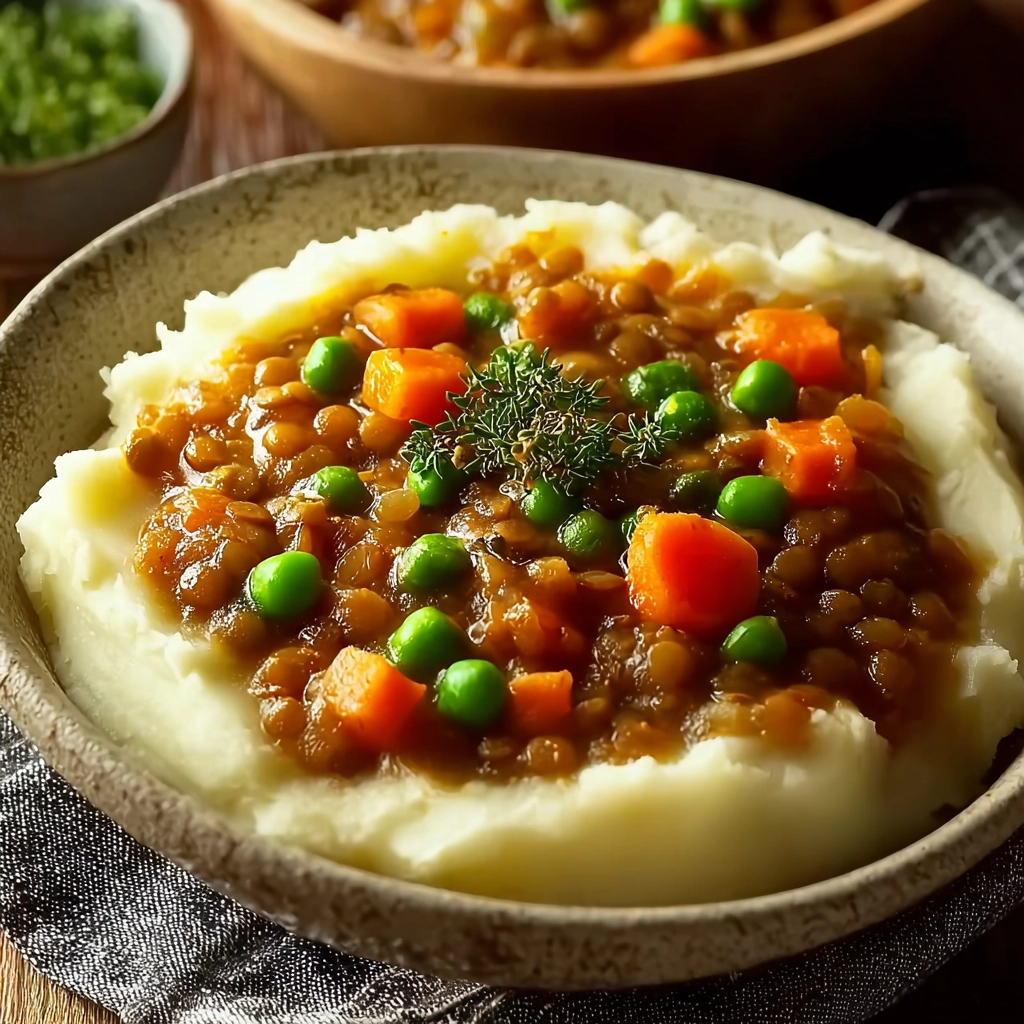 Lentil Stew Over Mashed Potatoes