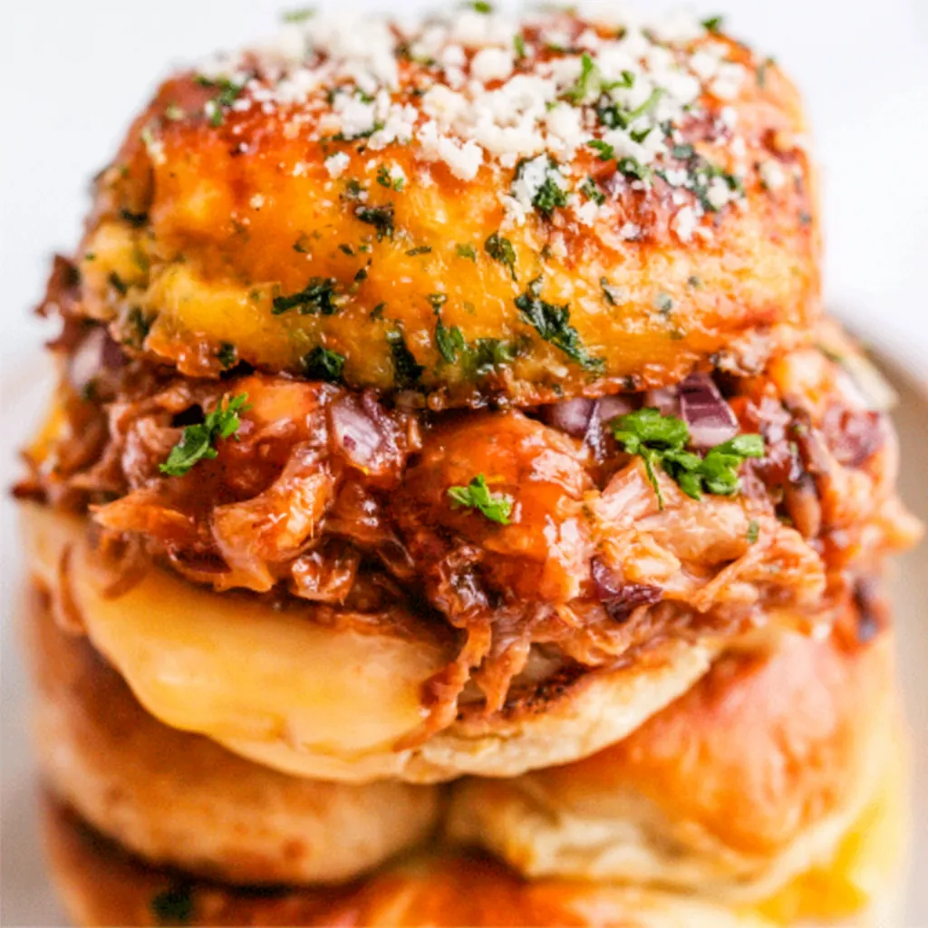BBQ Chicken Sliders with Gouda and Garlic-Herb Butter 6 BBQ Chicken Sliders