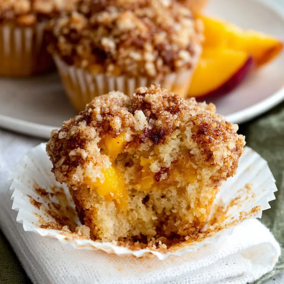 Peach Muffins: Soft, Moist Homemade Muffins with Crumb Topping 8 Peach Muffins